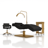Salon treatment table with chair and cart on a white background